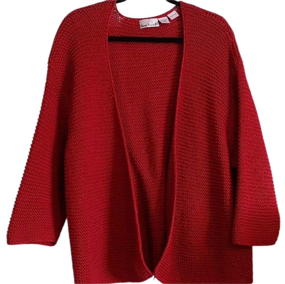 Vintage Anne Klein II Red Heavy Warm Cotton Cardigan Jacket EUC